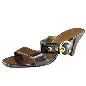 Anne Klein Size 7 M Brown Slides Patent Leather Women Sandal Shoes